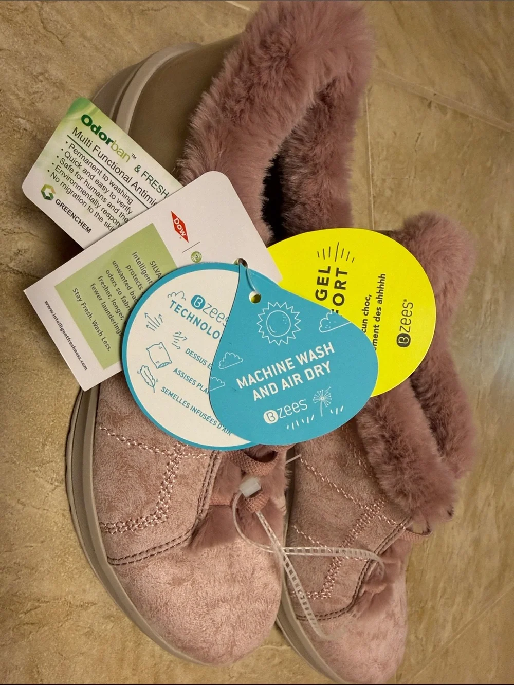 Bzees Women's Blush Pink Faux-Fur Slip-On Sneakers